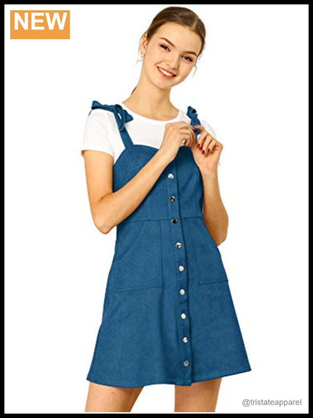 Faux Suede Button Down Overall Pinafore Dress Adjustable Strap Sleeveless A-line